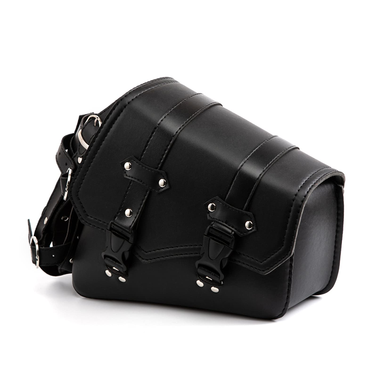 APE-MTGB26 Sacs de selle moto - Vintage noir PU cuir Sac rangement poches latérales triangulaire grande capacité Bagages d'outils avec bouteille d'eau porte-gobelet Côté droit