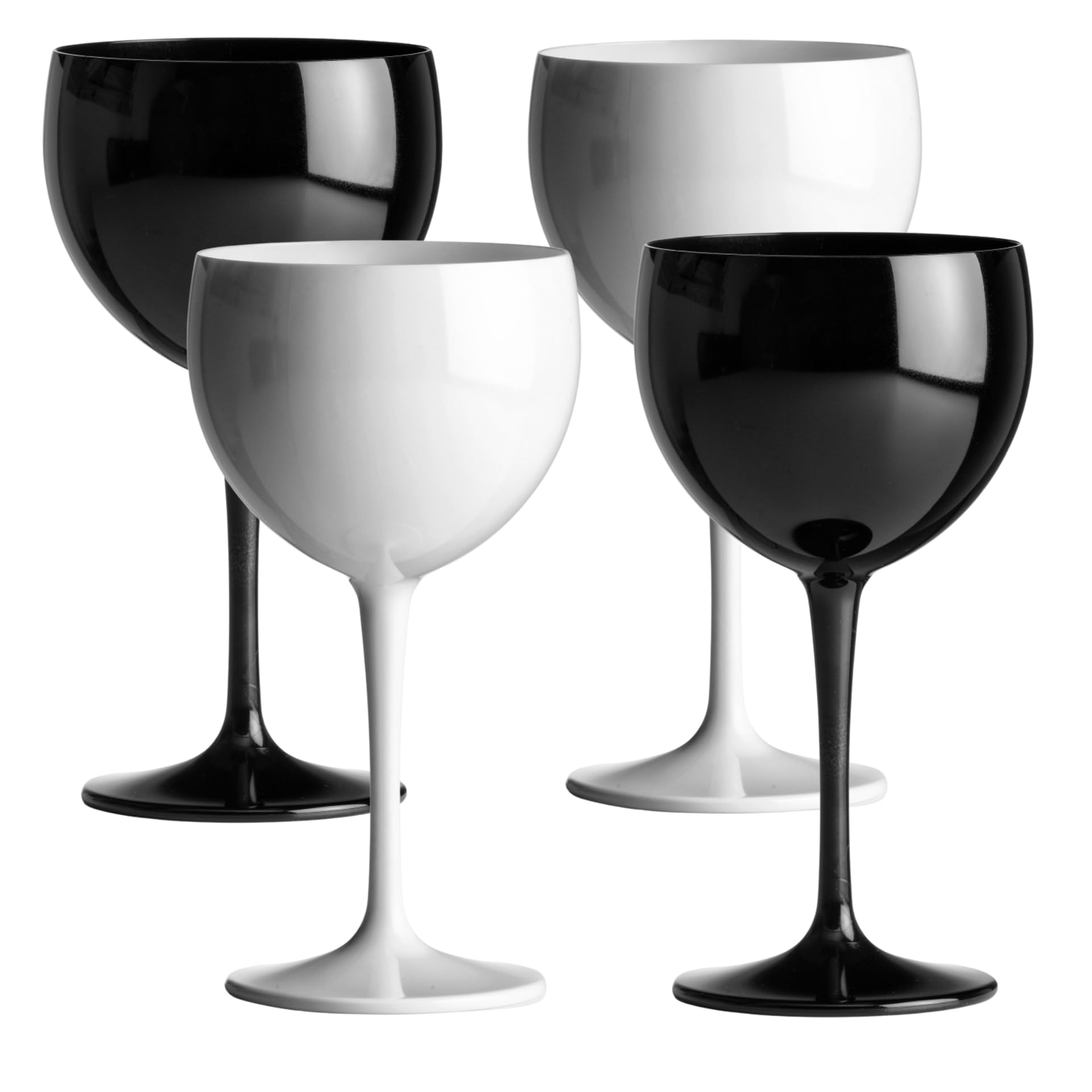 Aios Black & White Set Of 4 Unbreakable Polycarbonate Balloon Gin Glasses. Capacity 400Ml. Set Contains 2 Black & 2 White