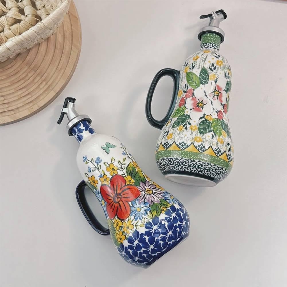 Ceramiczna butelka z dozownikiem oliwy z oliwek, niekapiąca wylewka do kuchni, idealna do octu i sosów