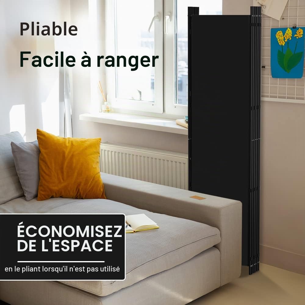 Kokorona Lot de 6 panneaux de séparation de pièce, 1,8 m de haut, pliable, pare-vue, portable, séparateur de pièce, noir, l 305 x H 183 cm