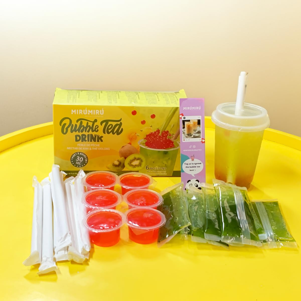 MiruMiru - Bubble Tea Kit - Perla di Mango & nettare di Frutta della Passione e Tè Oolong, Bevande e cannucce incluse (2 bevande)