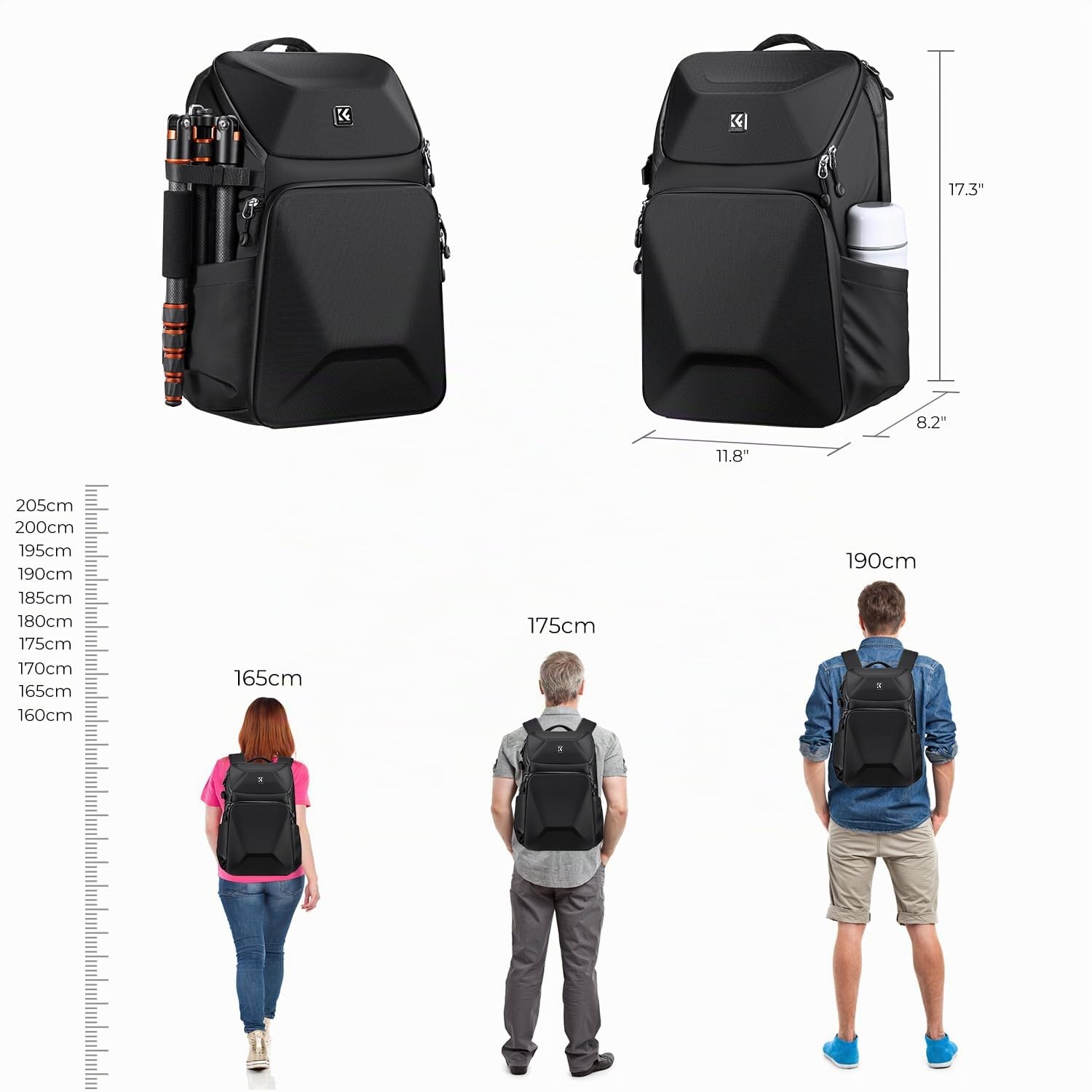 K&F CONCEPT Sac à Dos pour Appareil Photo Reflex étanche Avant Coque Rigide avec Compartiment pour Ordinateur Portable et Sangle pour trépied, Sac pour DSLR Objectif SLR Accessoires