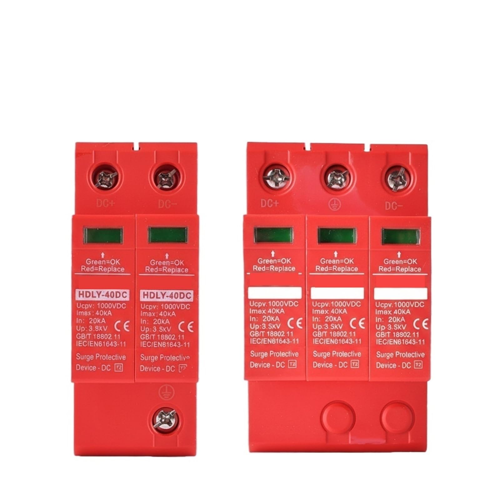 Protector de voltaje fotovoltaico 2P que disipa descargas de hasta 40KA 7