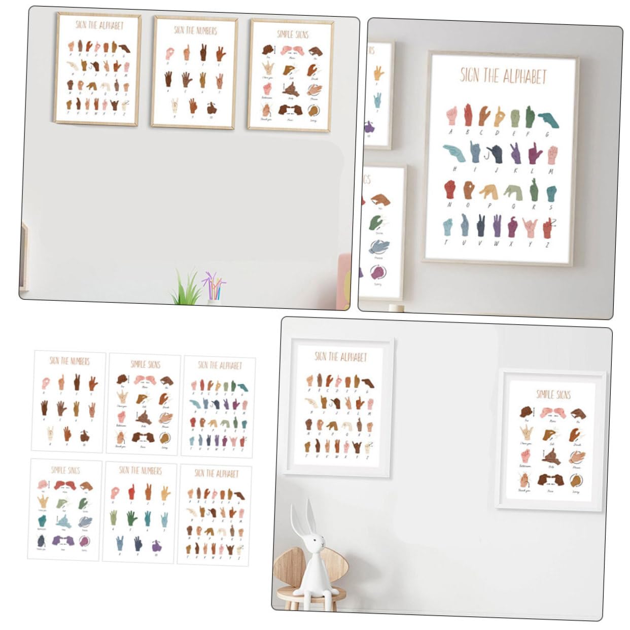 TOPPERFUN 18pièces Posters Éducatifs De Langue Des Signes Alphabet Et Chiffres Pour Décoration De Salle De Classe Et Playroom Pour Garçon Fille