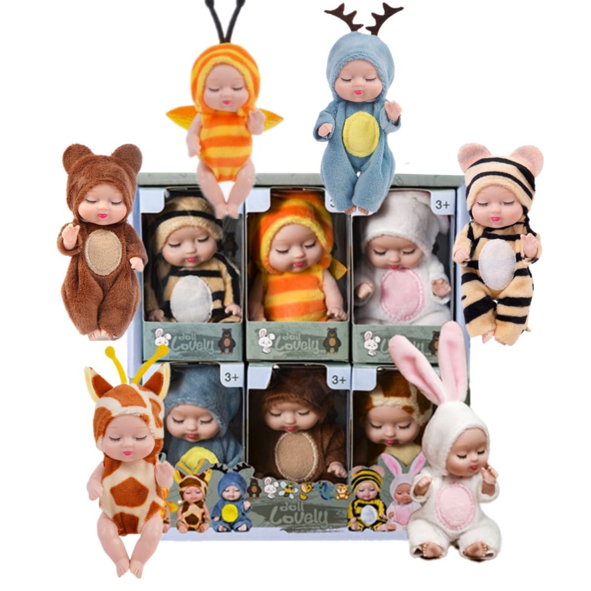 4 Inch Mini Baby Dolls 6pcs Set Realistic Baby Dolls Toys with Cute Handmade Doll Clothes for Suitability kids 3 and up (Cute)