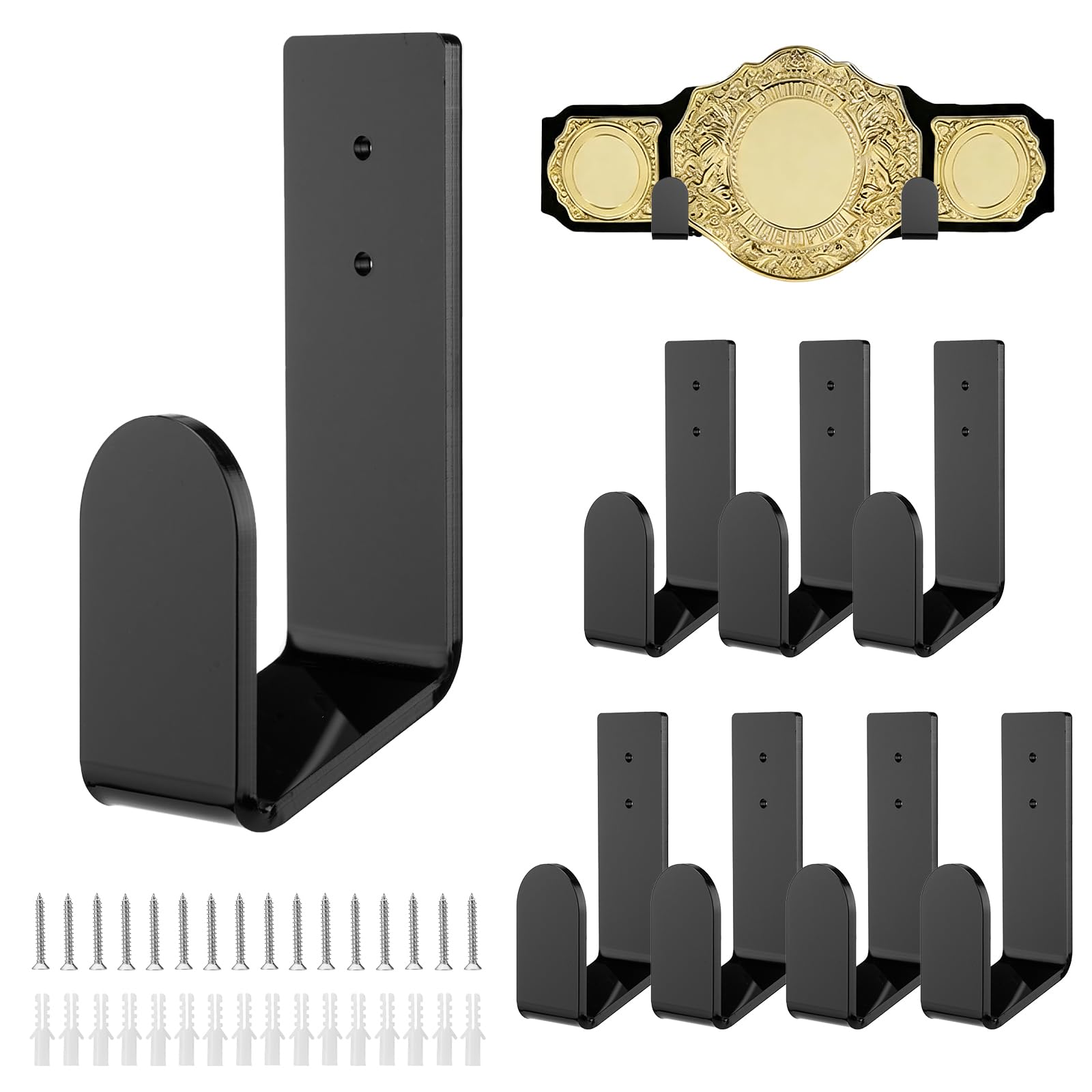 DOODLREAM 8 Pcs Wrestling Championship Belt Wall Mount, Black Acrylic Floating Display Rack, Universal Boxing Belt Organizer Hanger for Wall Decor