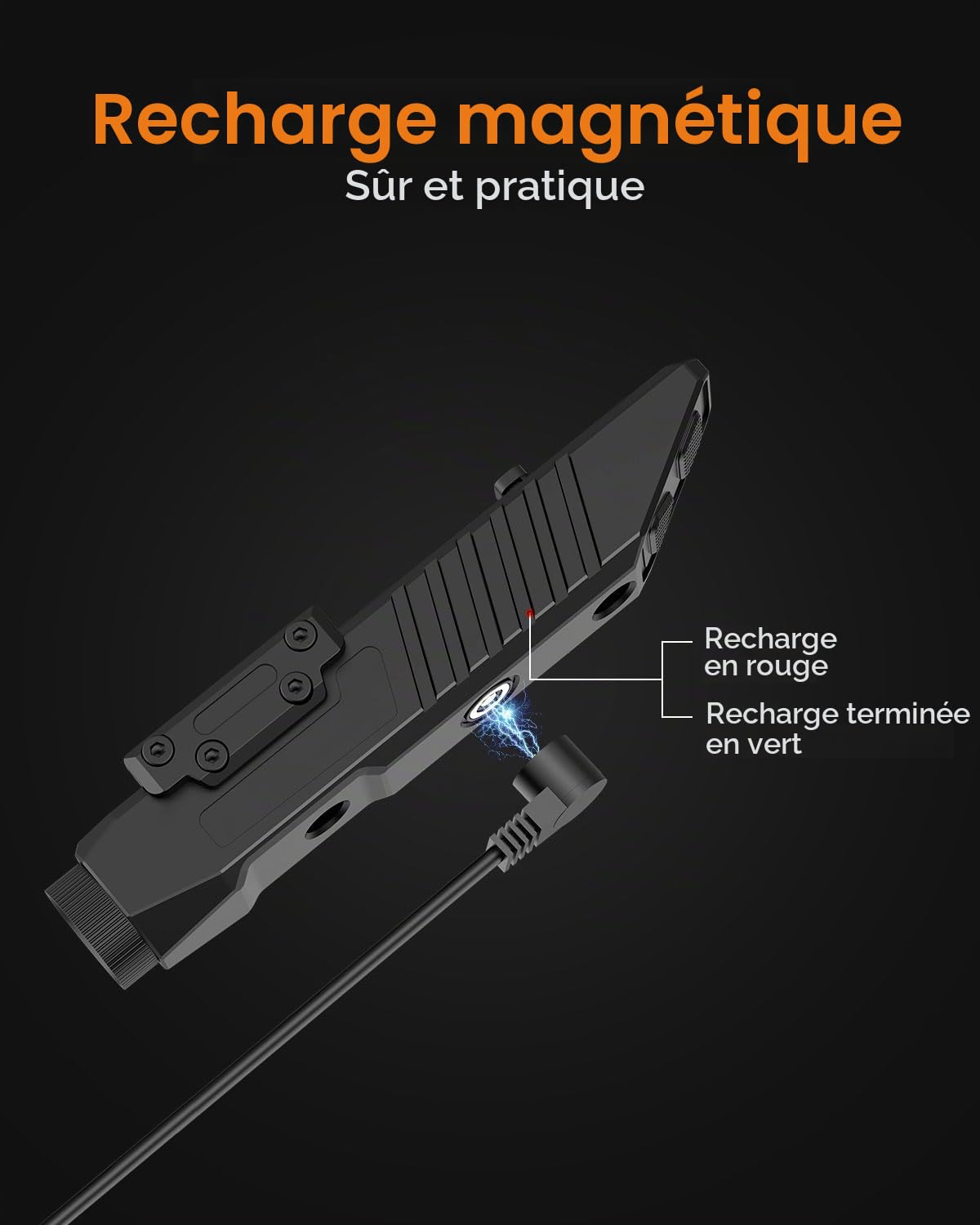 DARKFANG lampe de poche tactique 1450 lumens 2 en 1 Picatinny et mlok monté lampe de poche LED rechargeable pour la chasse en plein air