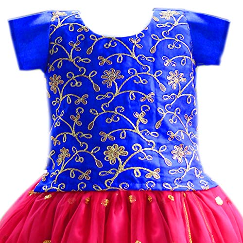 Image of Stanwells Kids Girls Yellow & Pink Combo Lehenga Choli Set | Flared Readymade Dress with Sequins Embroidery | Traditional South Indian Outfit