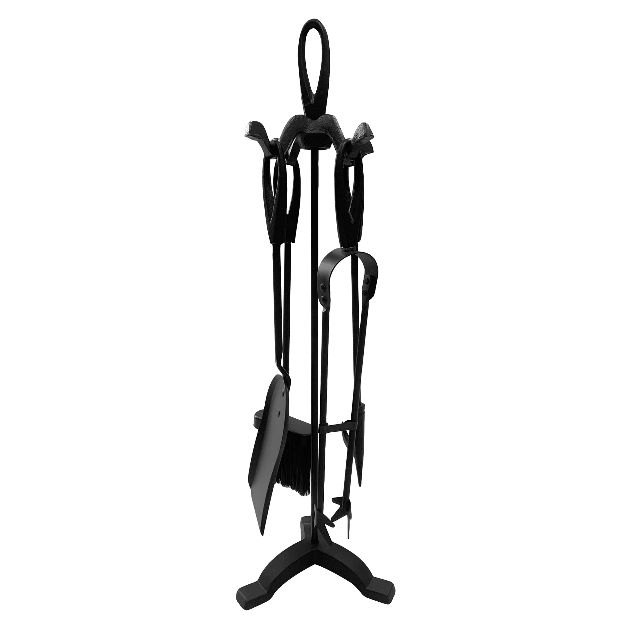 Amos Black 5 Piece Fireplace Fireside Companion Metal Tools Set Including Tong Log Poker Pincers Shovel & Broom