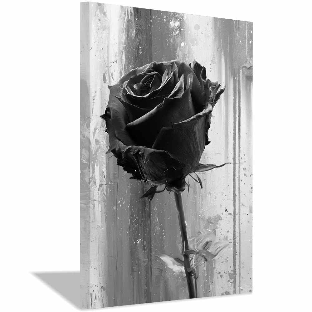 HOQIU Black And White Pictures For Walls Grunge Black Ros Painting prints for walls, canvas wall art, for Living Room Bedroom Bathroom Home Office Wall Decoration(Multicolor)-70x100cm Framed