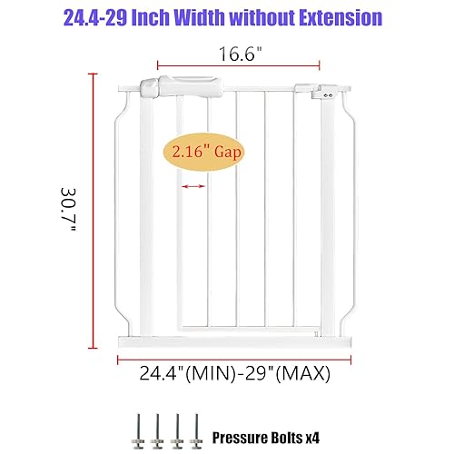 Miniatura 2 de Puerta estrecha para bebé, 24.02-29.13 pulgadas de ancho, escaleras de tensión, para mascotas, para interiores, para puertas, sin perforación