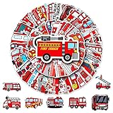 100 Stücke Feuerwehr Auto Kinder Sticker, Feuerwehrauto Sticker,Vinyl Feuerwehr Aufkleber, Feuerwehr Graffiti Aufkleber, Fire Truck Deko für Koffer Auto Wasserflasche Laptop Wand Skateboard Fahrrad