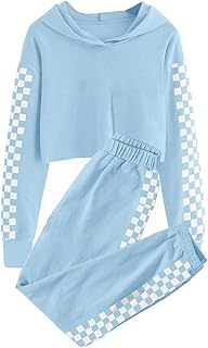 Haloumoning Kids 2 Piece Outfits Girls Crop Tops Hoodies Long Sleeve Fashion Sweatshirts and Sweatpants