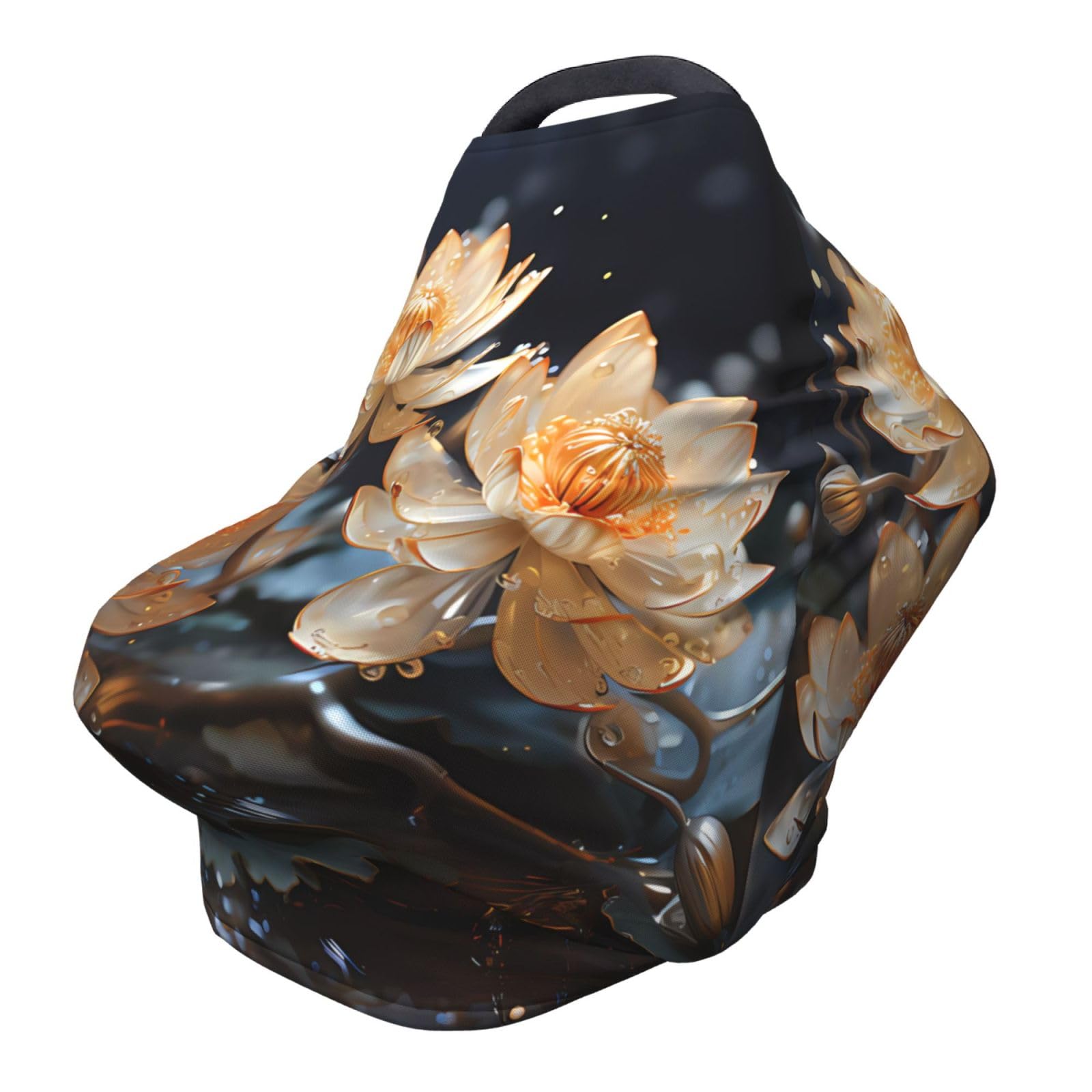 XZDHYZ Bohemian White Lotus Versatile full-print Stroller Chair Cover/Nursing Cover, specially designed for your baby, Black