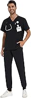 COZYFIT Men's Scrubs Set: Stretch V-Neck Top & Jogger Pants with 8 Pockets, Yoga Waistband, Anti-Wrinkle Comfort for Nurses