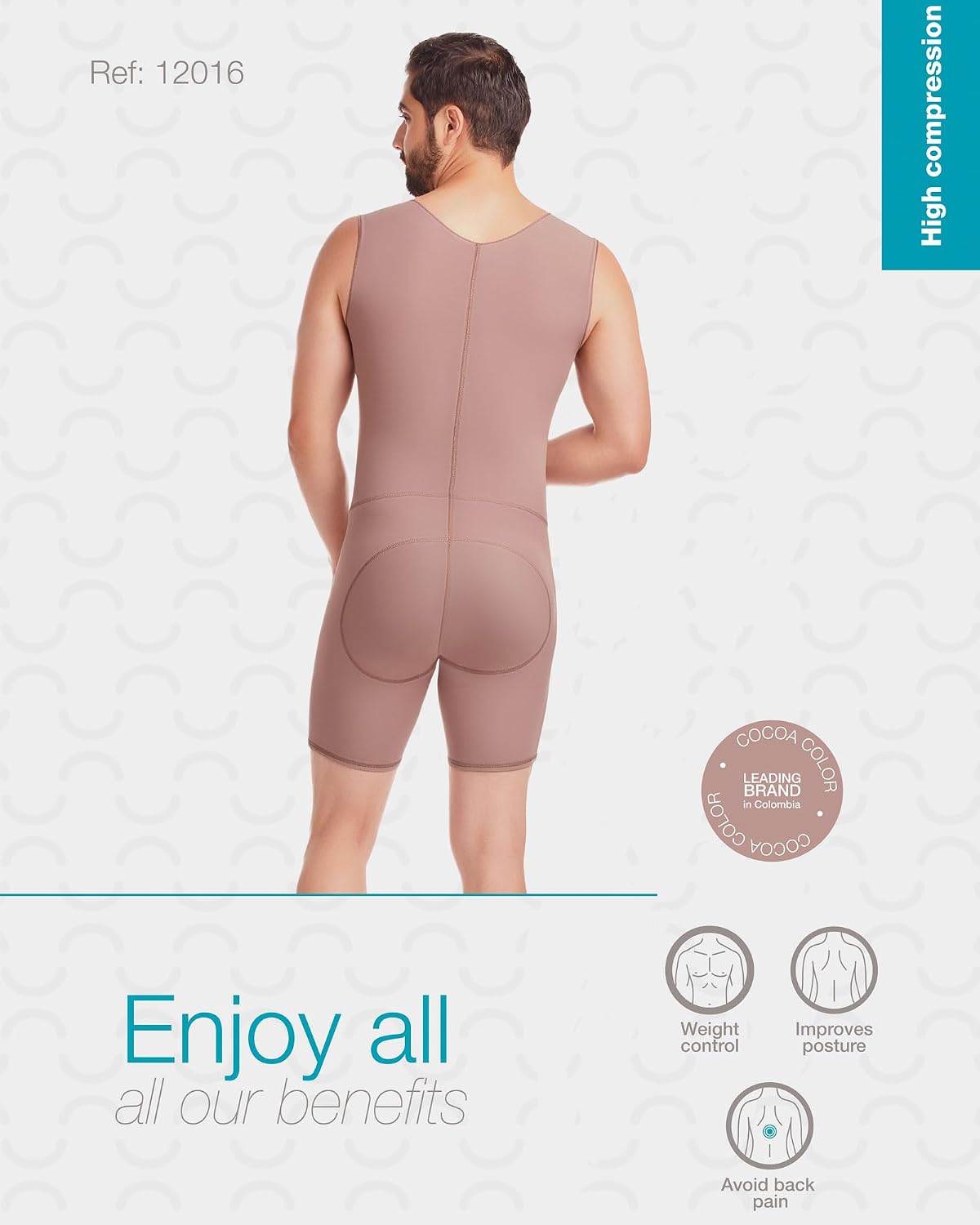FAJAS DISENOS D'PRADA DELIE Faja Colombiana for Men 016 Mens Shapewear High Compression for Men with Frontal Zipper