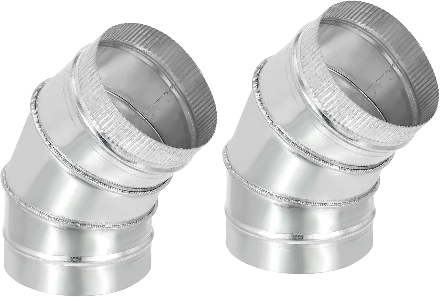 PATIKIL 4" OD 45 Degree Elbow Duct Pipe Connector, 2 Pack HVAC Ventilation Chimney Flue Tube Connector Galvanized Iron Adapter Crimped for Vent Exhaust Stovepipe