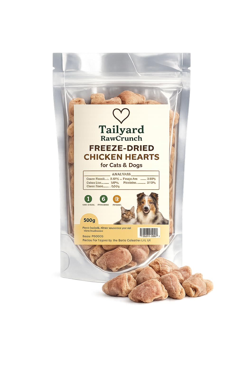 Freeze-Dried Chicken Hearts for Cats & Dogs – 500 g Giant Pack | 100% Single-Ingredient, High-Protein Training Treats & Food Topper | Grain-Free, Raw-Feeding Friendly