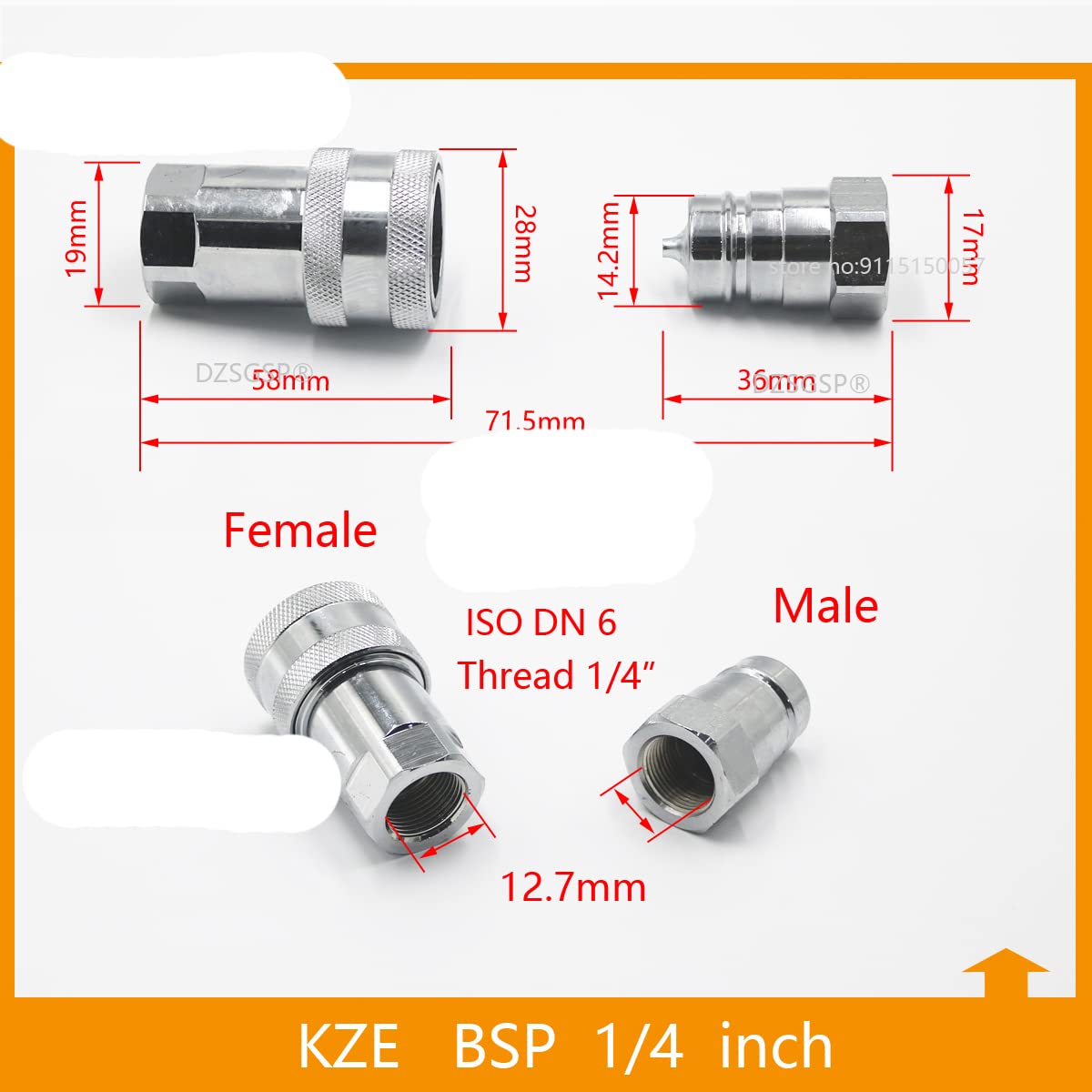 Conector macho y hembra de acero al carbono Acoplamiento rápido hidráulico 1/4 3/8 1/2 3/4 1 pulgada macho y hembra cerrado-macho,1"