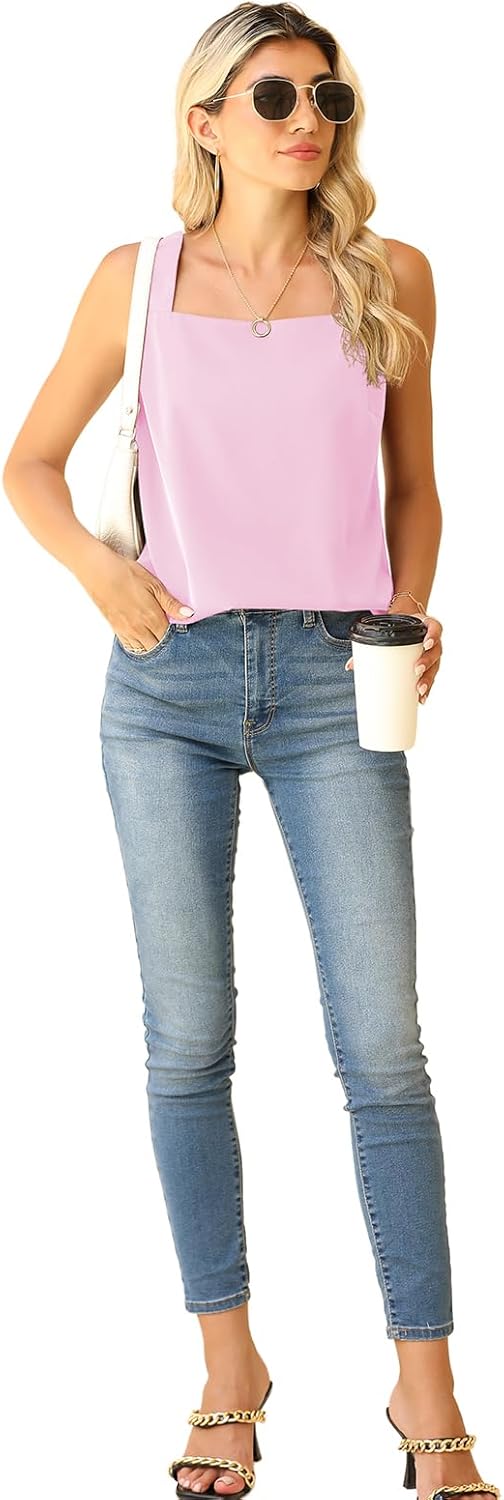 QUEZHU Blouse Tank Tops for Women Casual Summer Square Neck Chiffon Blouse Loose Flowy Sleeveless Tunic Shirts - Image 5