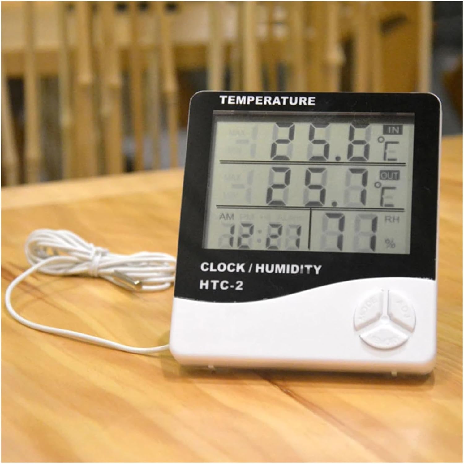 Digital Thermo Hygrometer Humidity Room Temperature Meter Weather Station Clock LCD Time Des Table Clocks