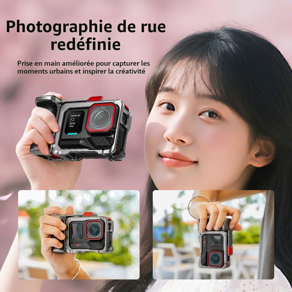 BRDRC Kit de poignée pour Insta360 Ace Pro 2/Ace Pro (avec cage), support de poignée avec bouton déclencheur, dégagement rapide, griffe pour Insta 360 Ace Pro 2/Insta360 Ace Pro Accessoires