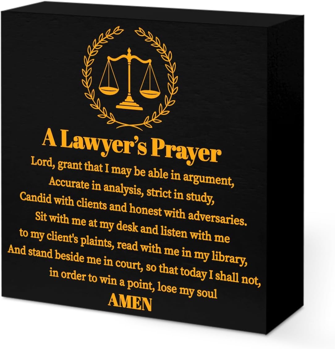 Lawyer Prayer Box Sign 7x7 Inch Black Desk Decor with Scales