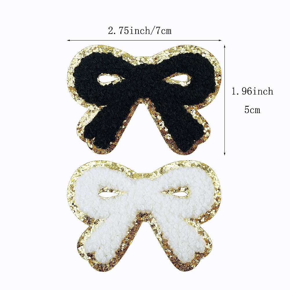 12 PCS Colorful Bow Patches With Gold Edges - Iron On Or Sew On Embroidered Appliques