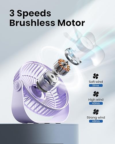 Miniatura 4 de Gaiatop Ventilador de escritorio USB, flujo de aire fuerte de 3 velocidades, portátil de 5.5 pulgadas, rotación de 90, refrigeración silenciosa,