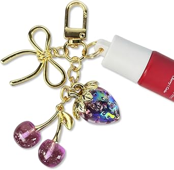 Lip Gloss Holder Keychain Cap for Summer Fridays 0.5 Oz Lip Balm, Cute Cherry Bag Charms No Lip Balm