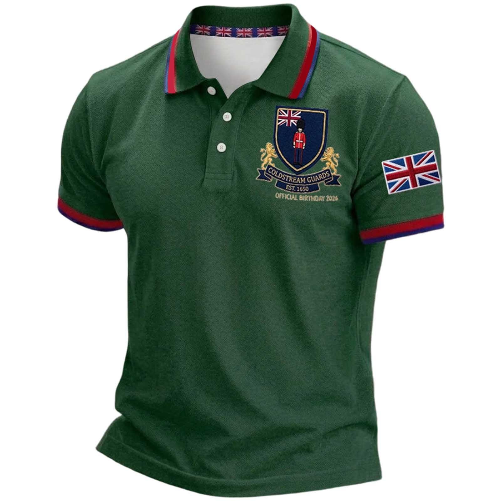 Mens England Polo Shirts Football 2026 Short Sleeve Collared Neck Great Britain Bunting Flags Print Union Jack T Shirt England Football Jersey Tops Breathable Fans Shirts (001-Green, 3XL)