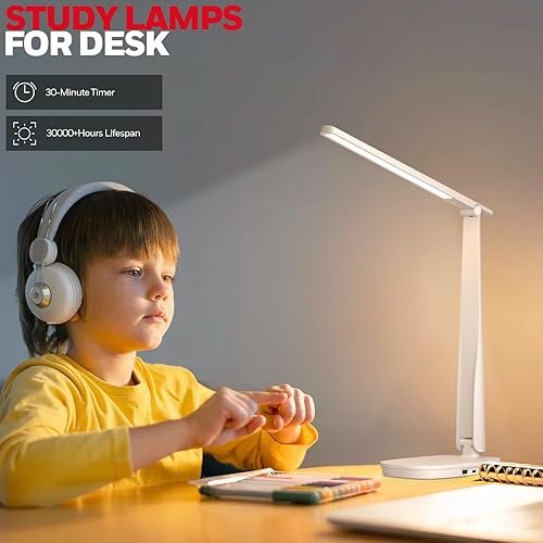 Miniatura 6 de Honeywell Lámpara de escritorio LED para oficina en casa, luz de cuidado de los ojos con 4 modos de color y control táctil, puertos de carga USB