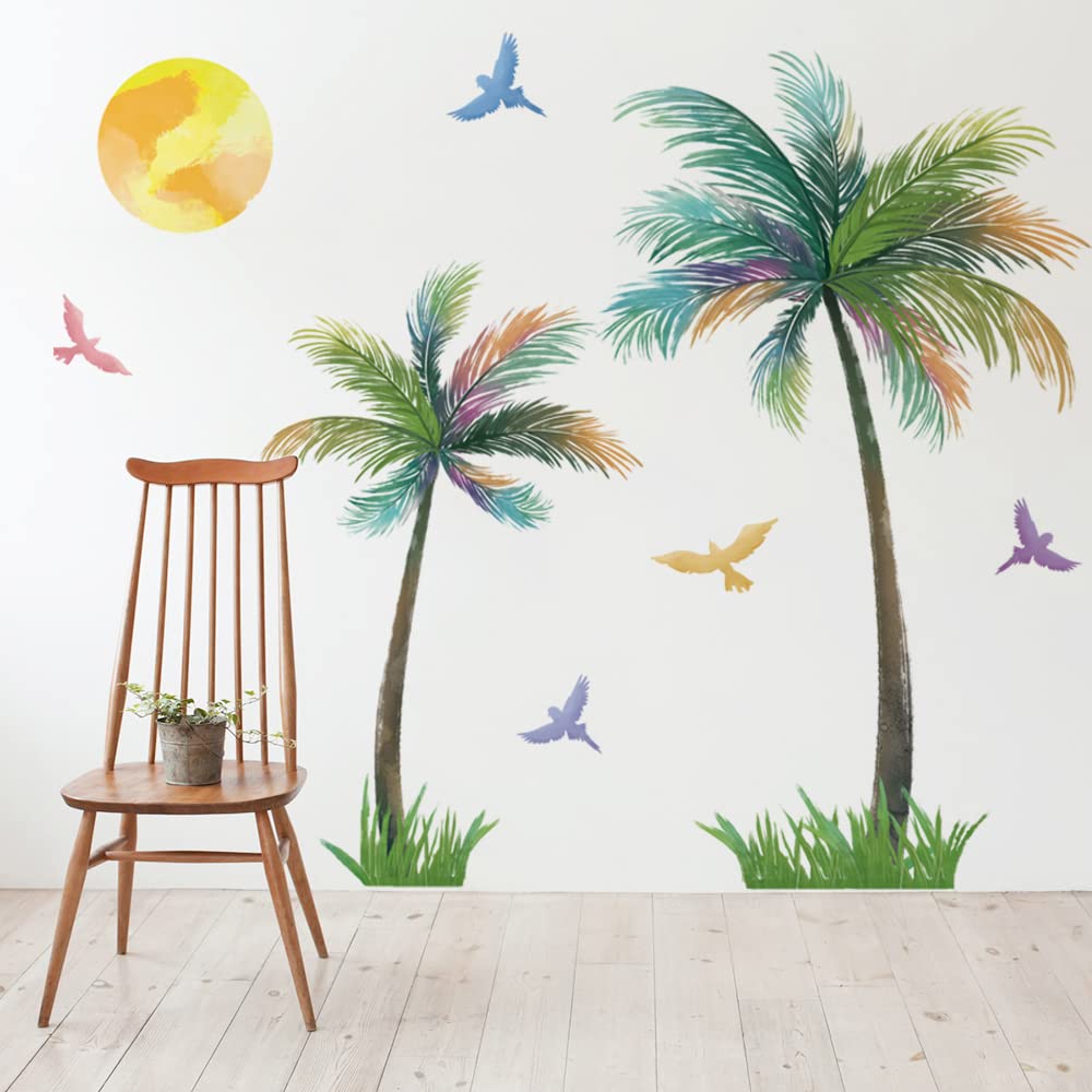 Runtoo Large Palm Tree Wall Stickers Colorful Birds Tropical Plants Wall Decor for Living Room Bedroom Kids Room Wall Decor - Image 2