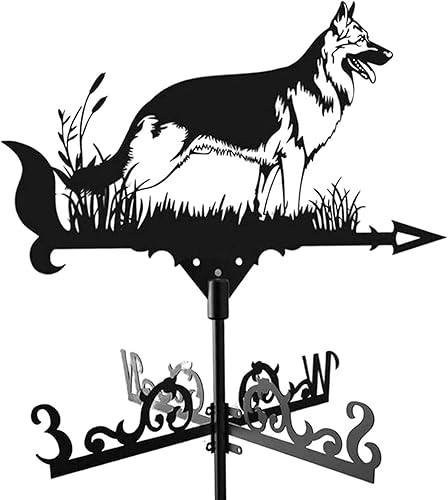 Weathercock - Veleta de pastor alemán para exteriores, de hierro forjado, para montaje en techo, escena de granja, jardín, estaca, veleta disponible en Yaxa El Salvador