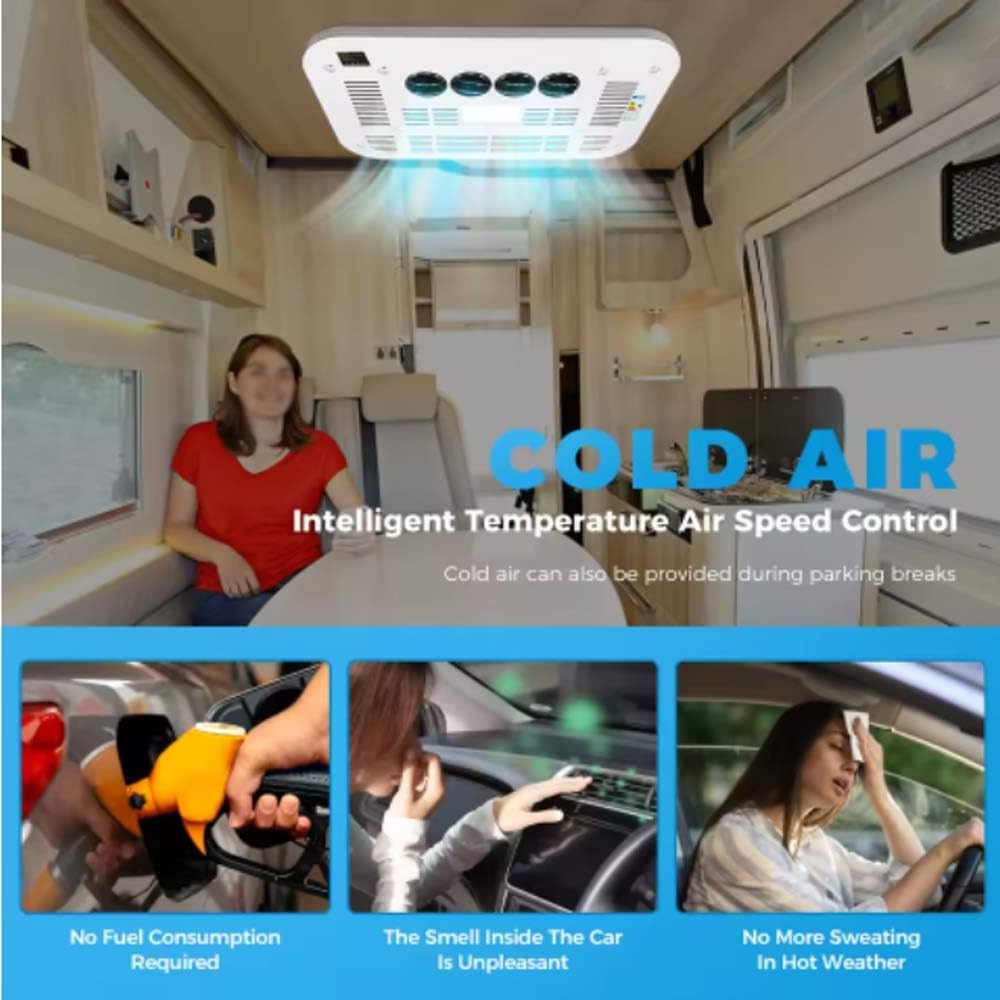 12V RV Aire Acondicionado En El Techo, Voltaje De Aparcamiento Autobús, Barco, Caravana, Furgoneta, Camión, Caravana, Remolque, Tractores, Enfriamiento Rápido, Blanco
