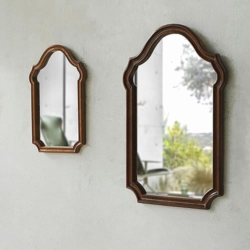 Miniatura 3 de BOOMLATU Espejo de pared arqueado de madera rústica, diseño irregular, espejo decorativo con marco de madera para dormitorio, tocador, sala de