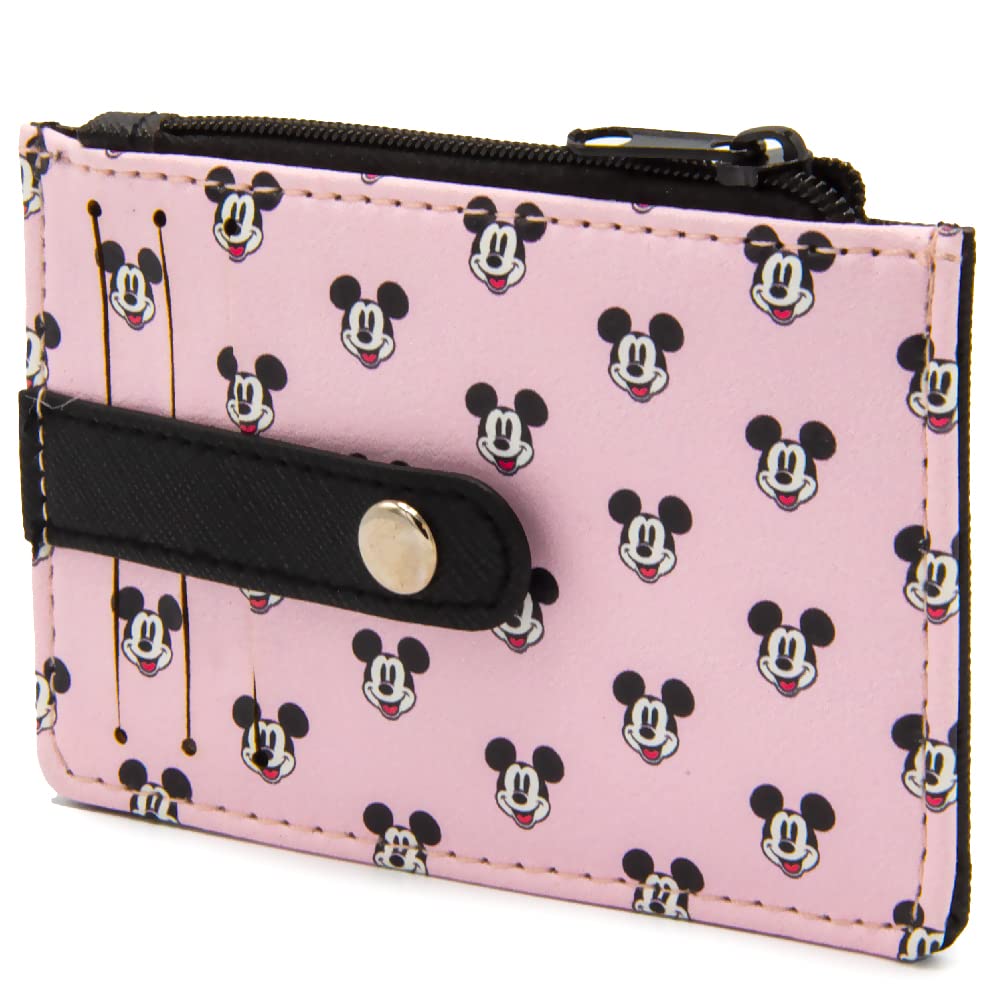 Buckle-Down Women's Leather Wallet ID/Card Holder-Mickey Mouse Smiling Expression Monogram Blush Pink, 4.5" x 3.0"