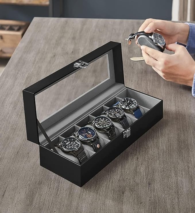 GORMERY Modern 6 Slot Leather Watch Box Display Case Organizer Glass Jewelry Storage Watch Case/Mens Watches Storage/Large Watch Holders/Men’s Watch Display Stand (B0D29D554X) Amazon Price History, Amazon Price Tracker