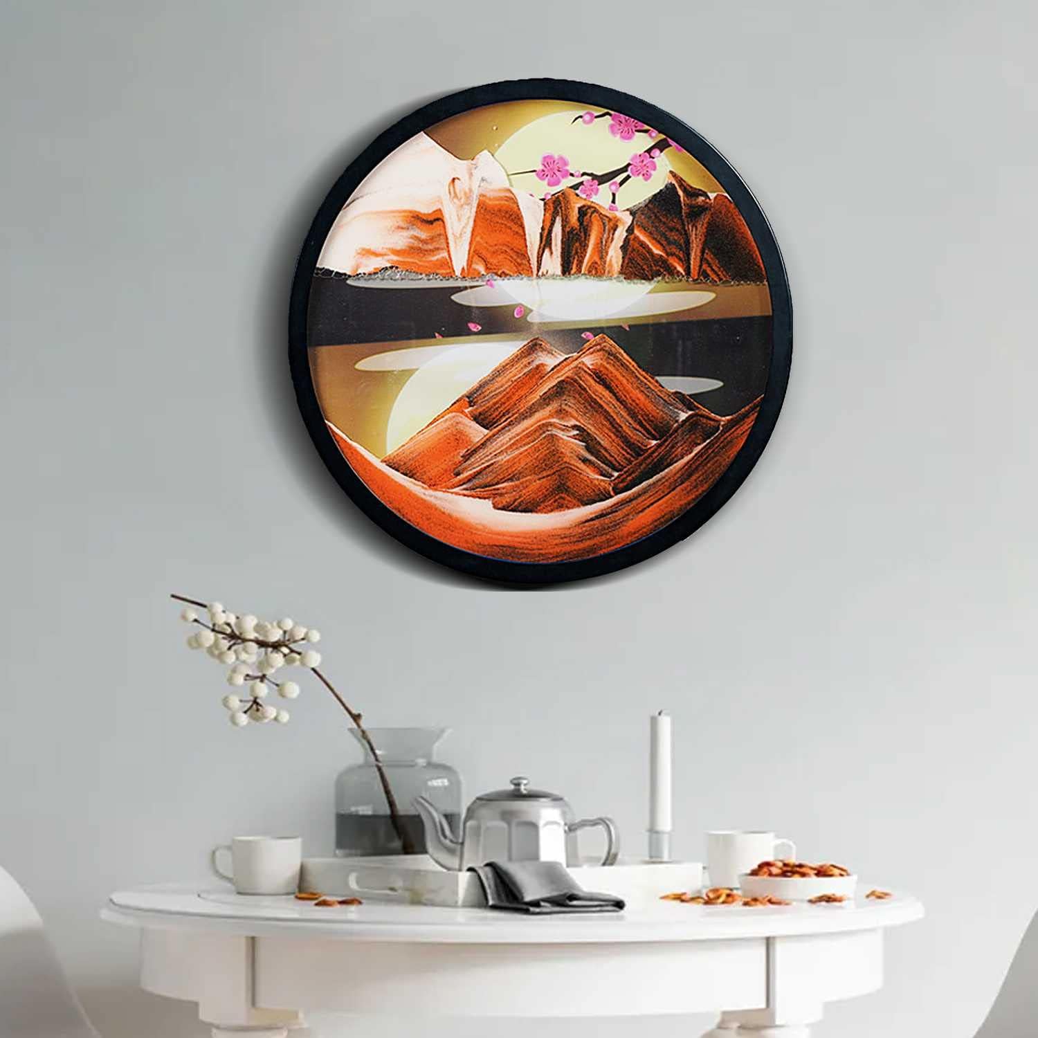 KRIDDR Round Glass Moving Sand Art Picture Round Glass 3D Deep Sea Sand Landscape Moving Screen Sand Frame Flowing Sand Adult Child Large Desktop Art Toys