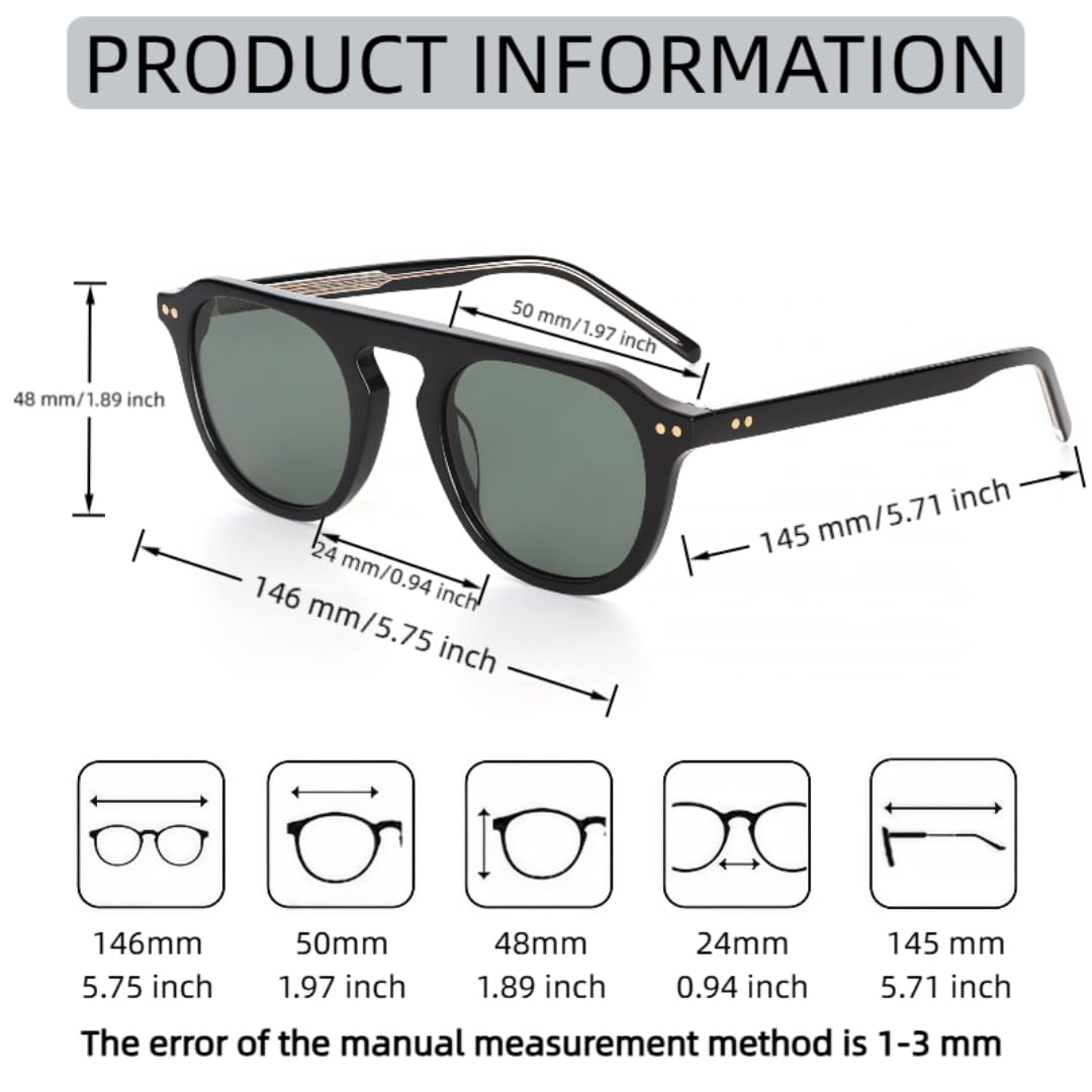 Gafas de sol retro clásicas con protección UV400. Material de acetato lujoso y a la moda.