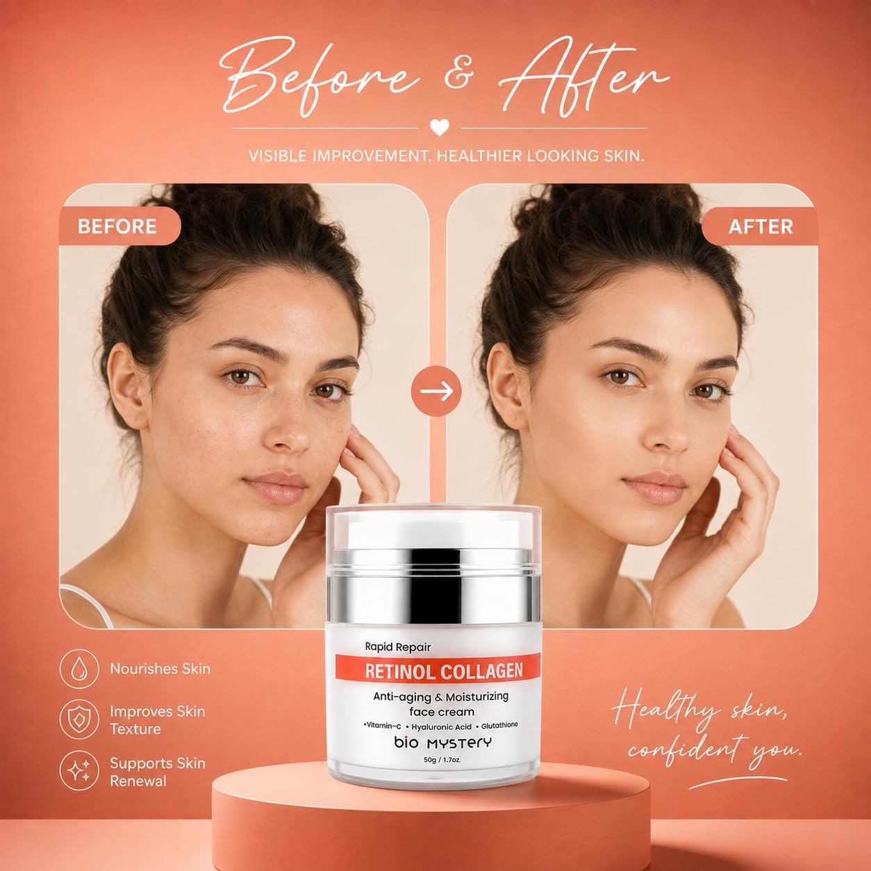 glutathione anti aging before and after Bio Mystery Retinol Collagen Face Cream - Night Moisturizer with Hyaluronic Acid & Vitamin C BPC-157: The Truth Behind Collagen supplement Quantity:Pack of 4