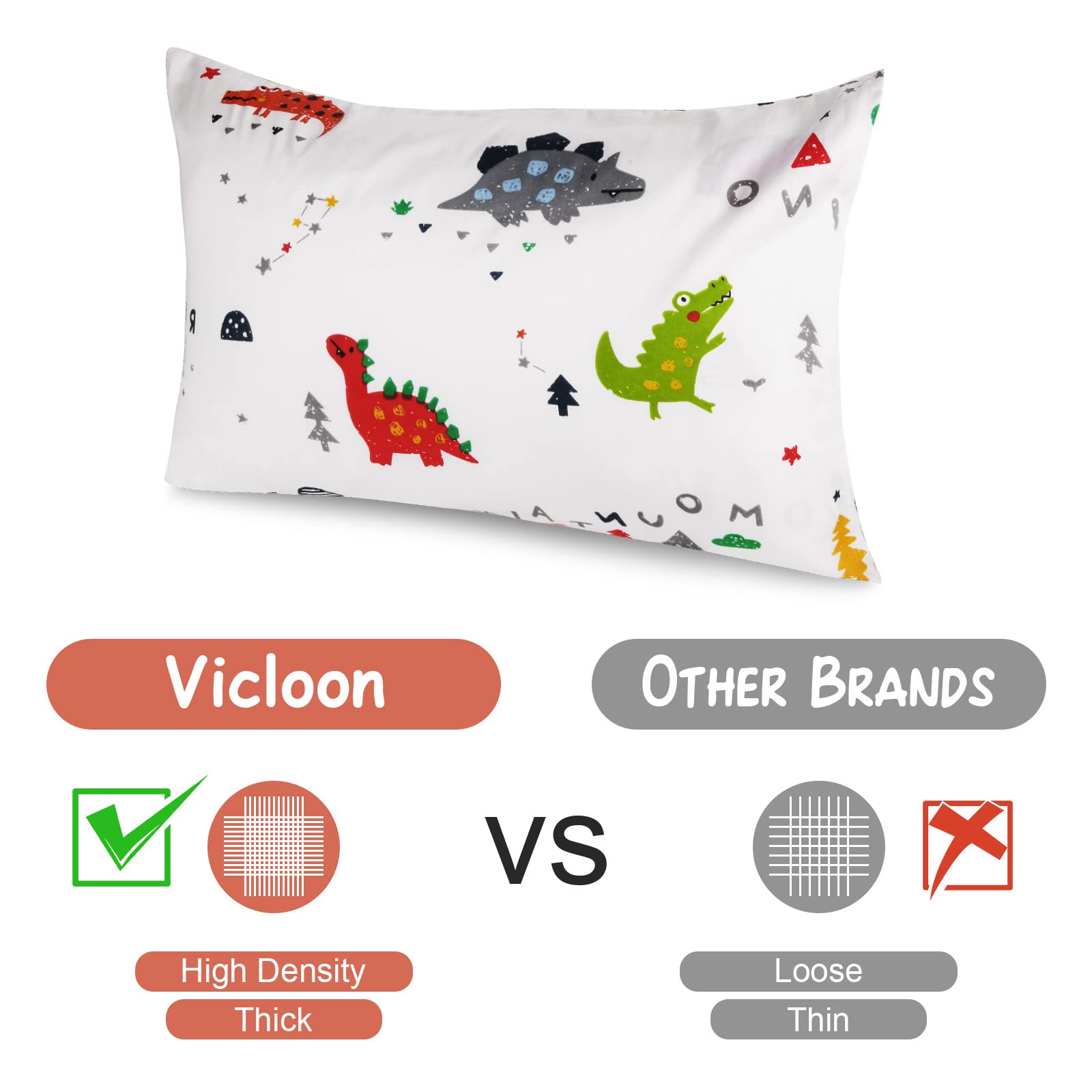 Vicloon Federa per Cuscini per Bambini, 2 Pezzi 40X60 cm Fodera per Cuscino, Federa Decorativa per Cuscino Federa Cuscino in 100% Cotone, Federa per Cuscino da Viaggio, Modello di Dinosauro