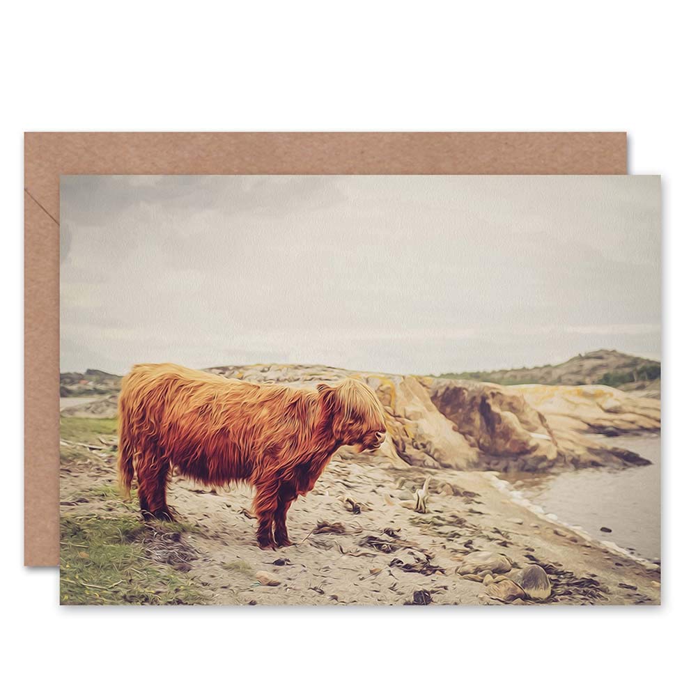 Wee Blue Coo Blue Wee Coo Greetings Card Birthday Gift Scottish Photo Painting Highland Cow