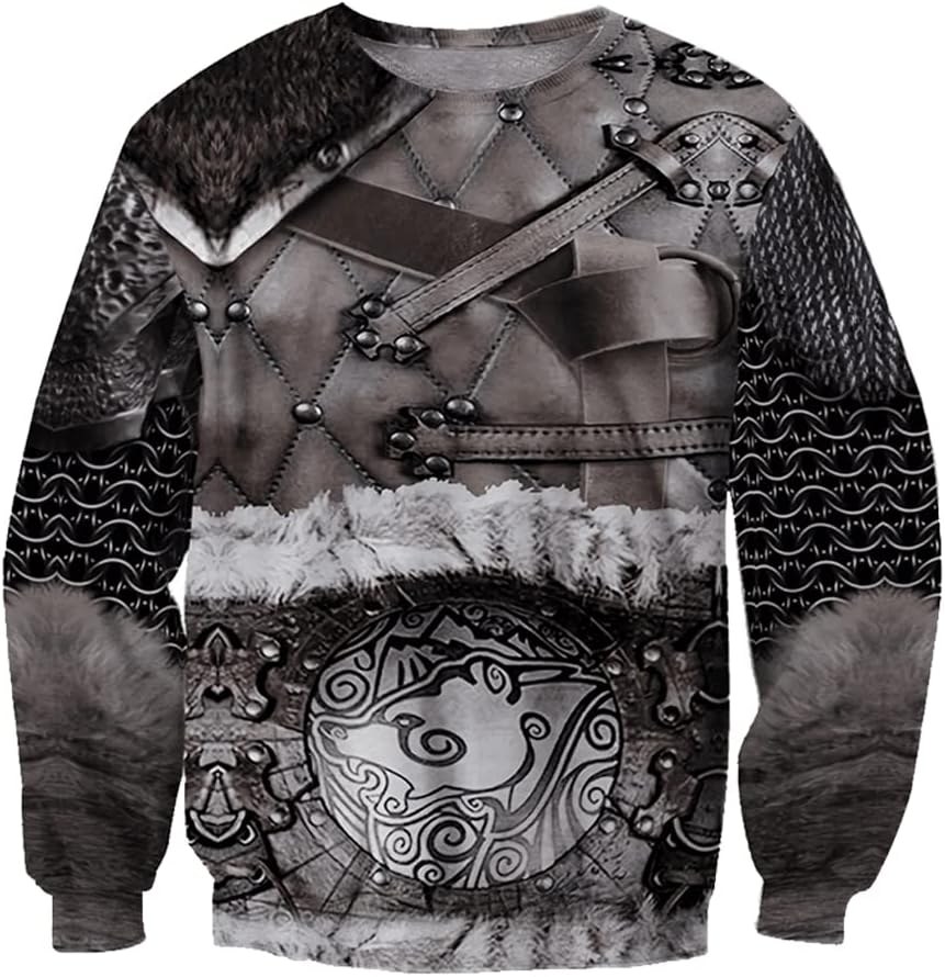 Viking Hoodie Armor 3D Full Print Retro Long Sleeve Casual Pullover Fall Big Pocket Loose Harajuku Sweater Coat