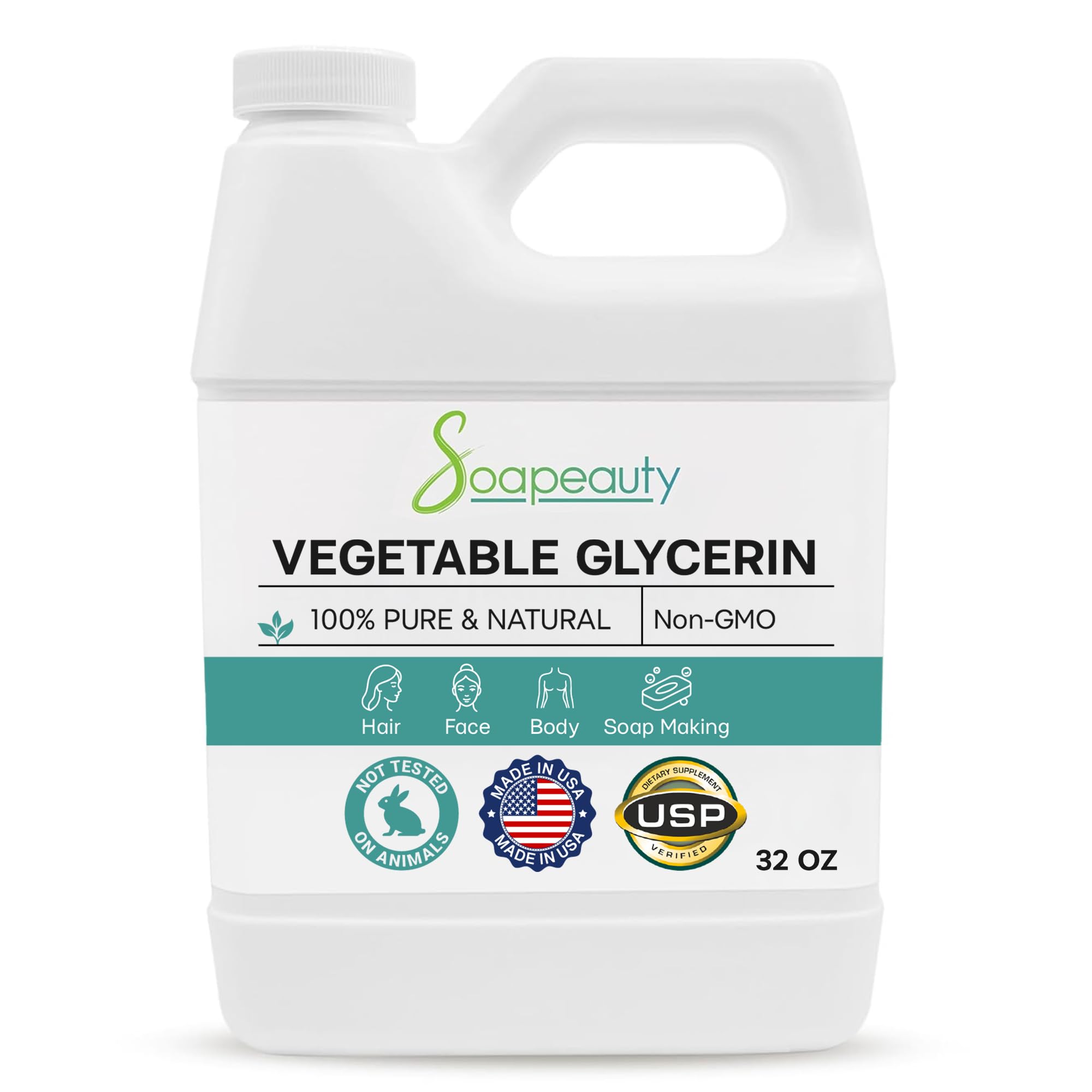 Soapeauty VEGETABLE GLYCERIN USP Grade Non-GMO Natural | Cosmetic Products, Skin, Hair Care, Soap Making, Household Uses 32 oz