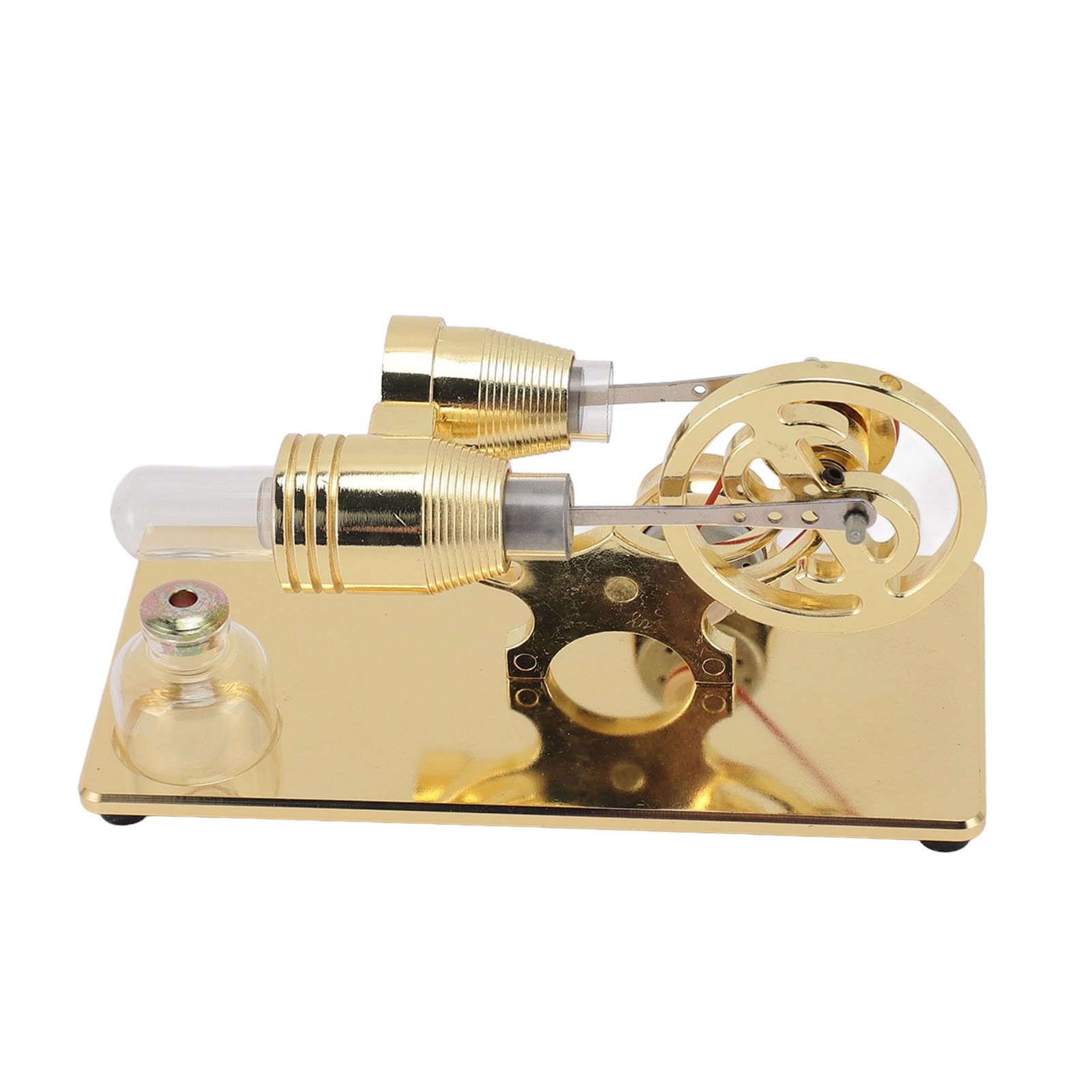 Alomejor Stirlingmotor-LED-Lichtmodell, Lernspielzeug für Kinderwissenschaftsprojekte, CNC-Grundplatte, 6,9 X 3,7 X 4,5 Zoll, Aluminiumlegierung, Glas (Gold)