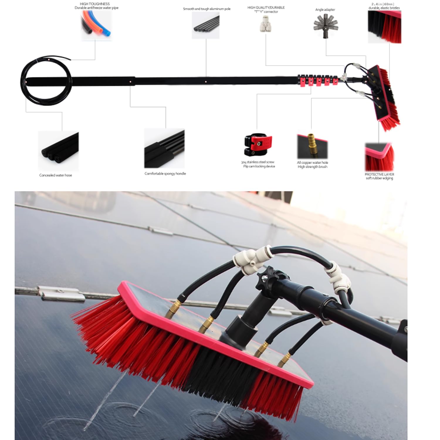 Kit Limpieza Ventanas,Limpiador Ventanas con Varilla Extensión,Cepillo Limpieza Profesional Multiusos para Ventanas Interiores Exteriores,Coches,Puertas Cristal Ducha,Espejos,12FT【3.6m】