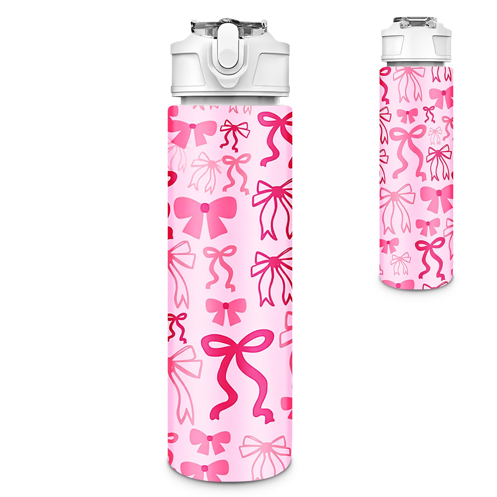 Zetrifoep Pink Bow Water Bottle, 750ml Girls Water Bottle, Reusable Leakproof Bottles, Drinks Bottles for Adults, Girls & Women, Portable Bow Waterbottle for Gym, School, Office & Travel