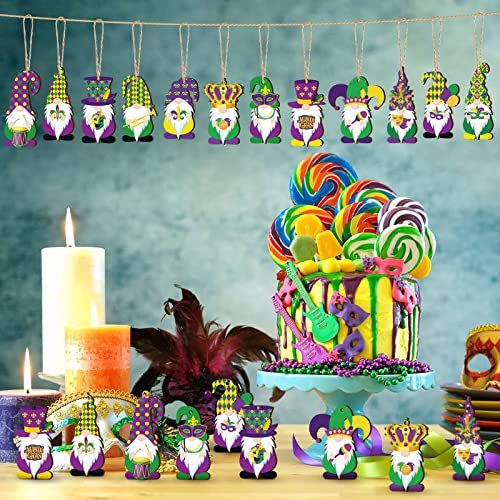 36 Pcs Mardi Gras Wooden Gnome Ornaments Wood Mardi Gras Gnome Hanging Ornaments For Tree Purple Yellow Green Gnome Wooden Ornament For Carnival Holiday Party Favors (Gnome) #TOP4