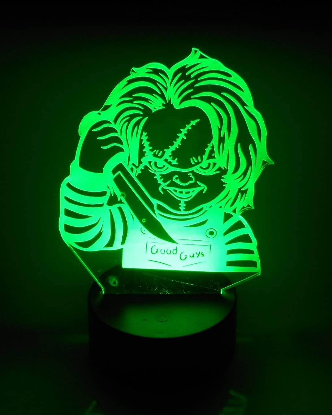 WS Designs Child's Play Classic Horror Movie Chucky Bust Laser Engraved 3D Effect Acrylic LED Desk Top Night Lamp Studio Ghibli Anime